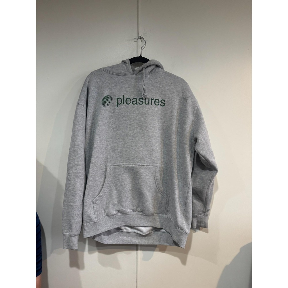 Pleasures Hoodie Mens XL Gray Pullover Fleece‎ Sweatshirt Satellite Graphic